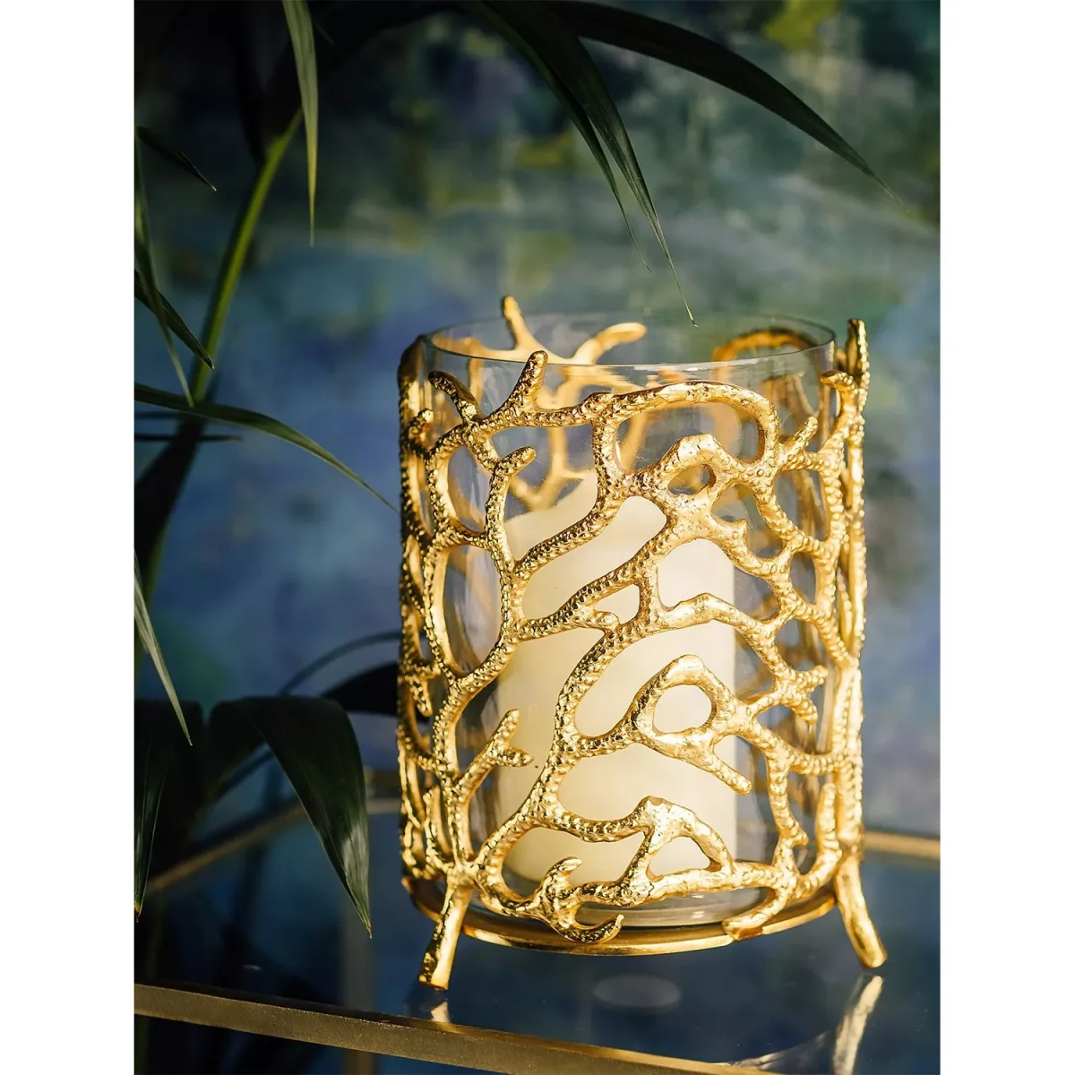 Culinary Concepts Coral Small Hurricane Candle Holder, Gold – image 3