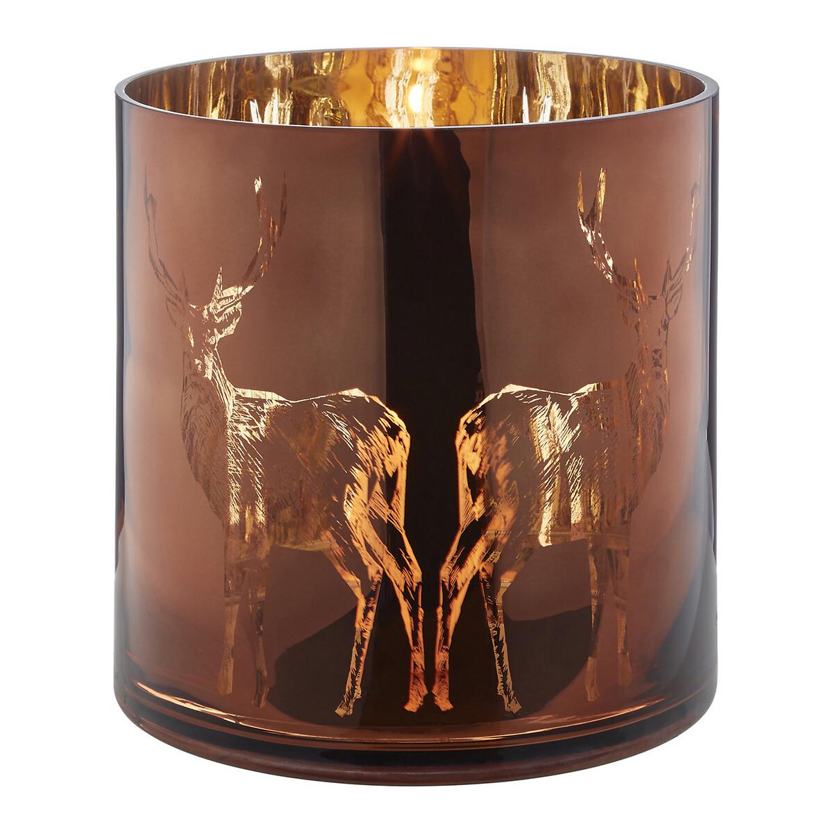 29cm Brown Stag Glass Hurricane Candle Holder – image 2