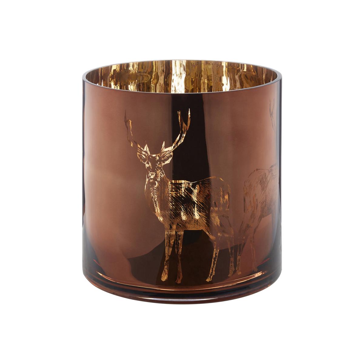 29cm Brown Stag Glass Hurricane Candle Holder – image 1