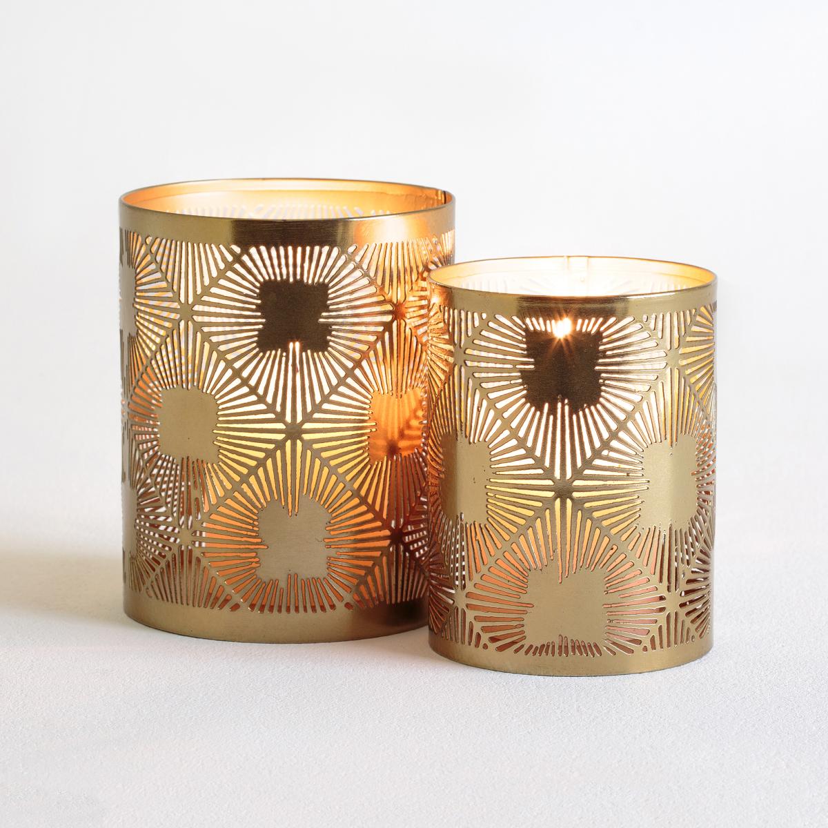Set of 2 Plinia Golden Perforated Metal Tealight Holders – image 2
