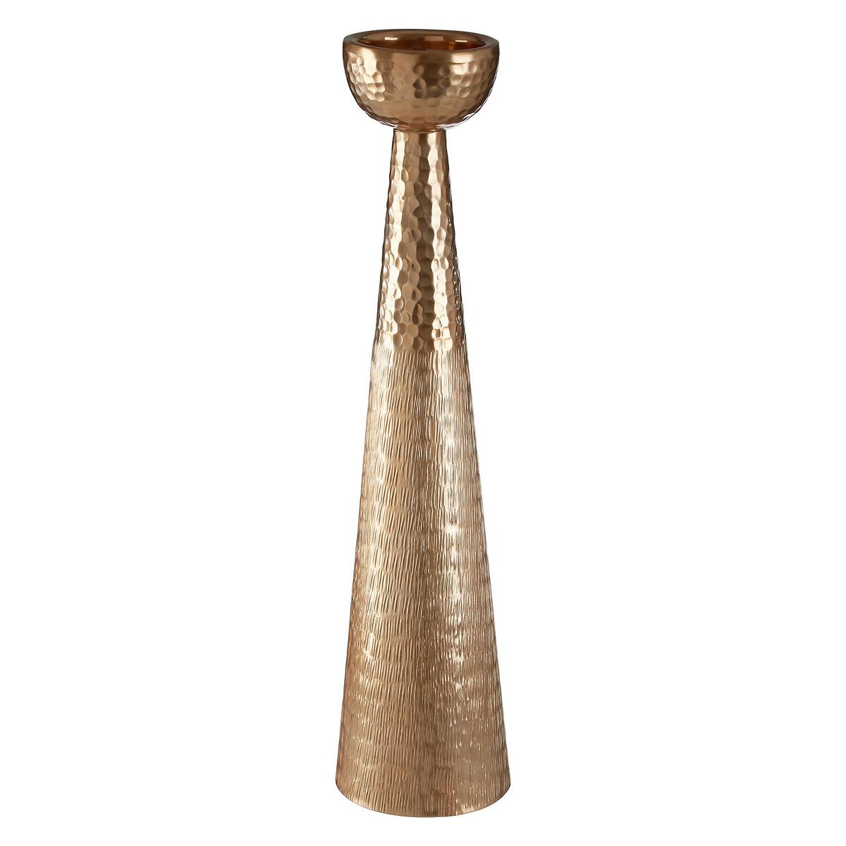 Gold Finish Hammered Pillar Candle Holder – image 2