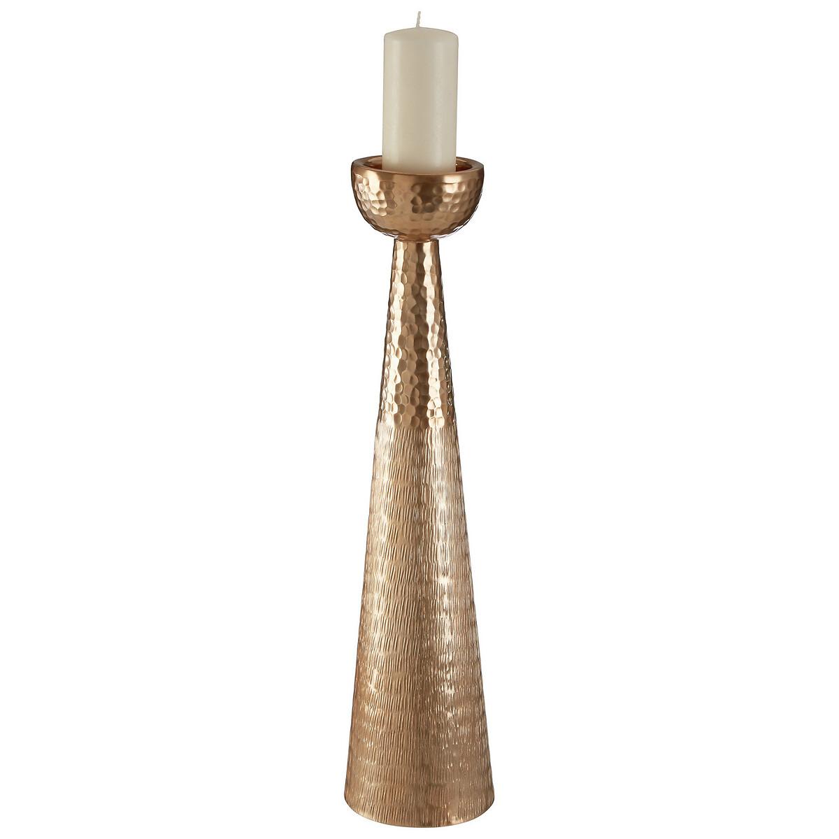 Gold Finish Hammered Pillar Candle Holder – image 3