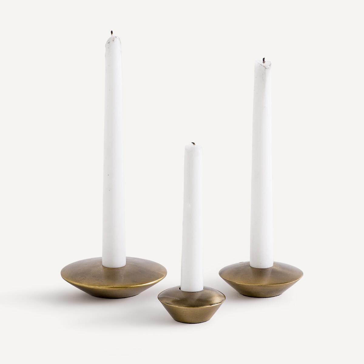 Set of 3 Antique Brass Candlesticks, Vira – image 3