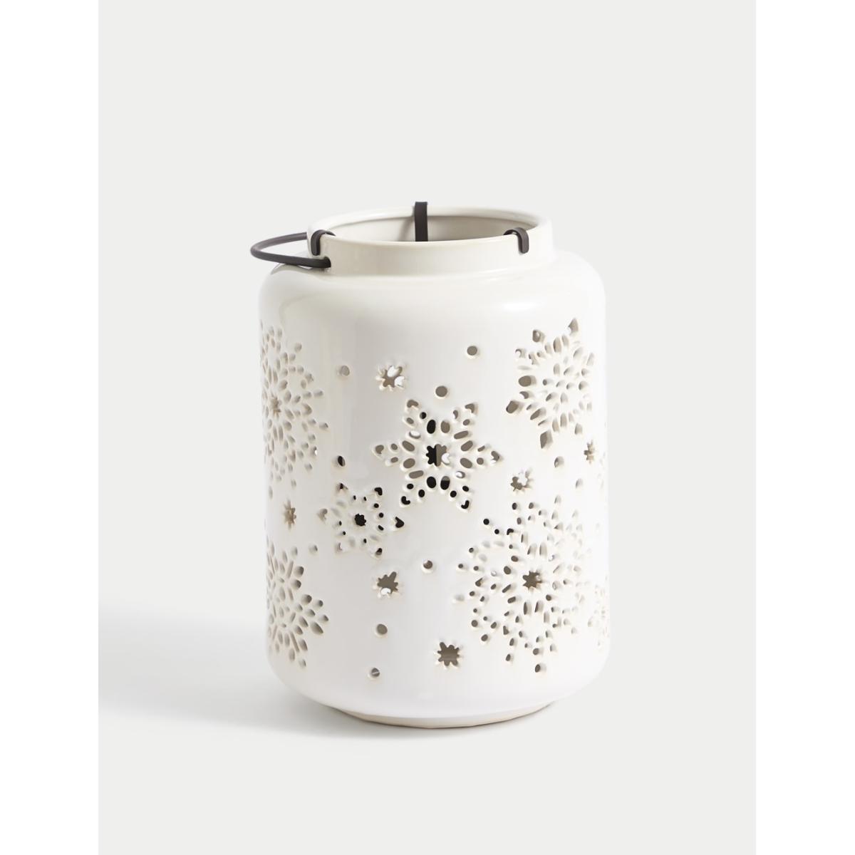 M&S Star Cut Out Ceramic Lantern - White, White – image 2