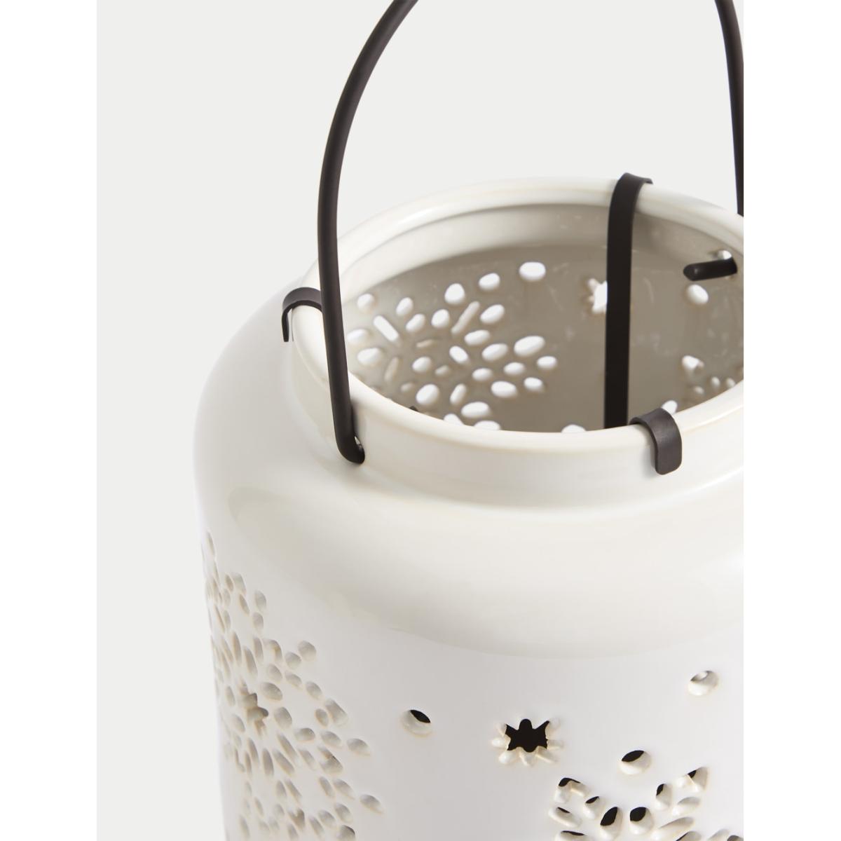 M&S Star Cut Out Ceramic Lantern - White, White – image 3