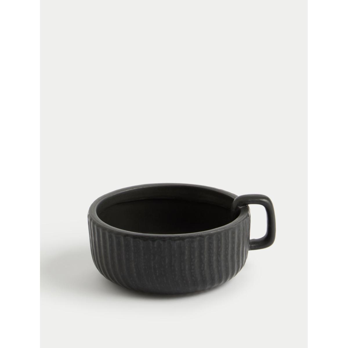 M&S Ridged Ceramic Pillar Candle Holder - Black, Black – image 2