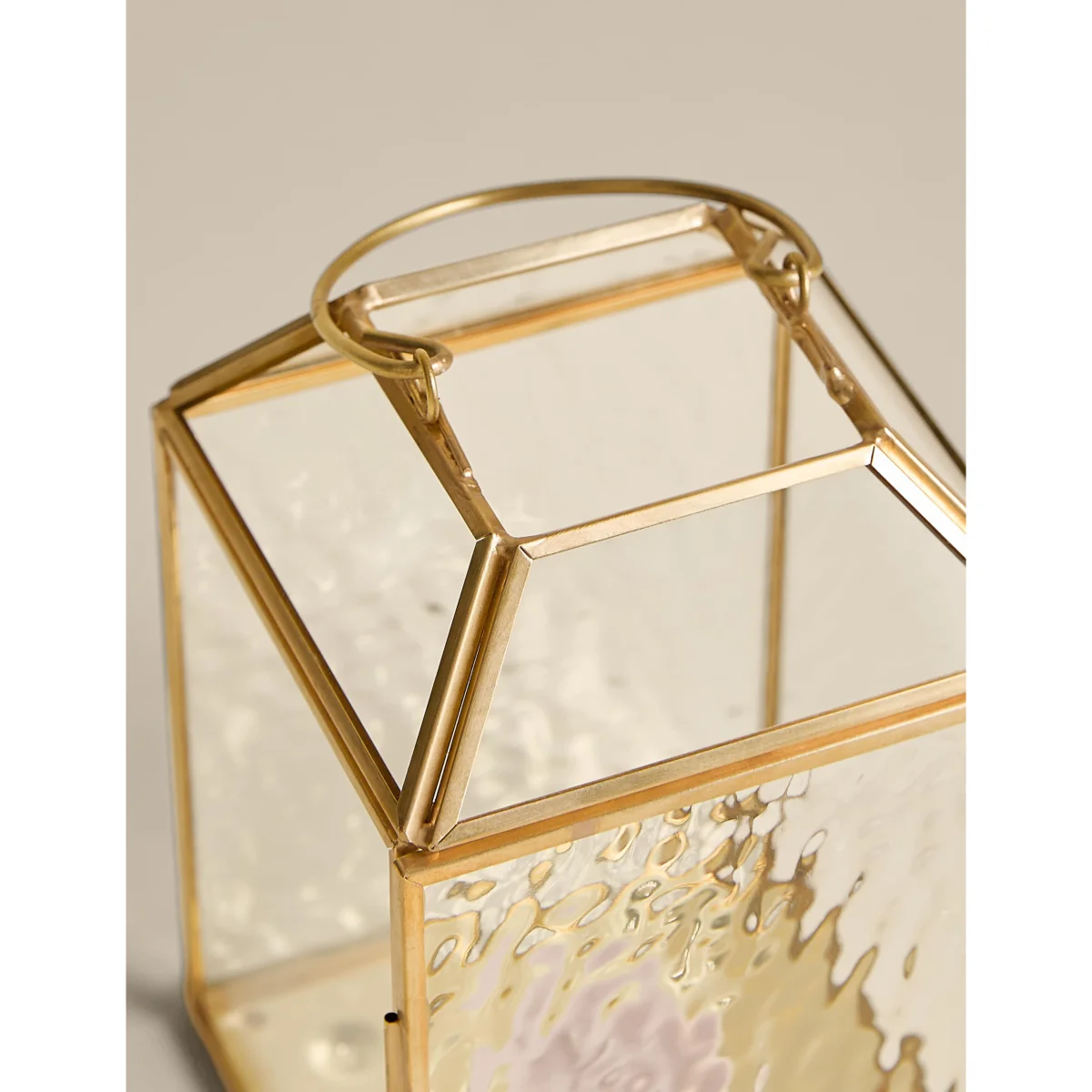 M&S Small Mottled Glass Lantern Gold – image 3