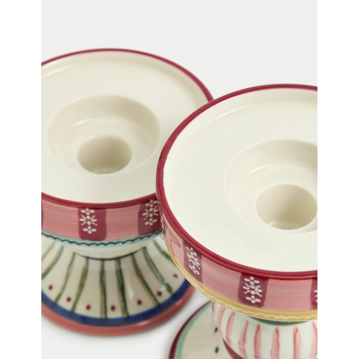 M&S Set of 2 Patterned Ceramic Candle Holders - Multi, Multi – image 4