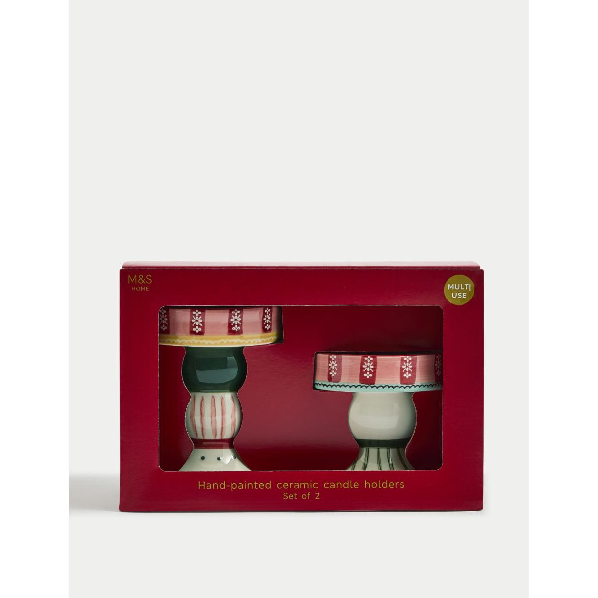 M&S Set of 2 Patterned Ceramic Candle Holders - Multi, Multi – image 5