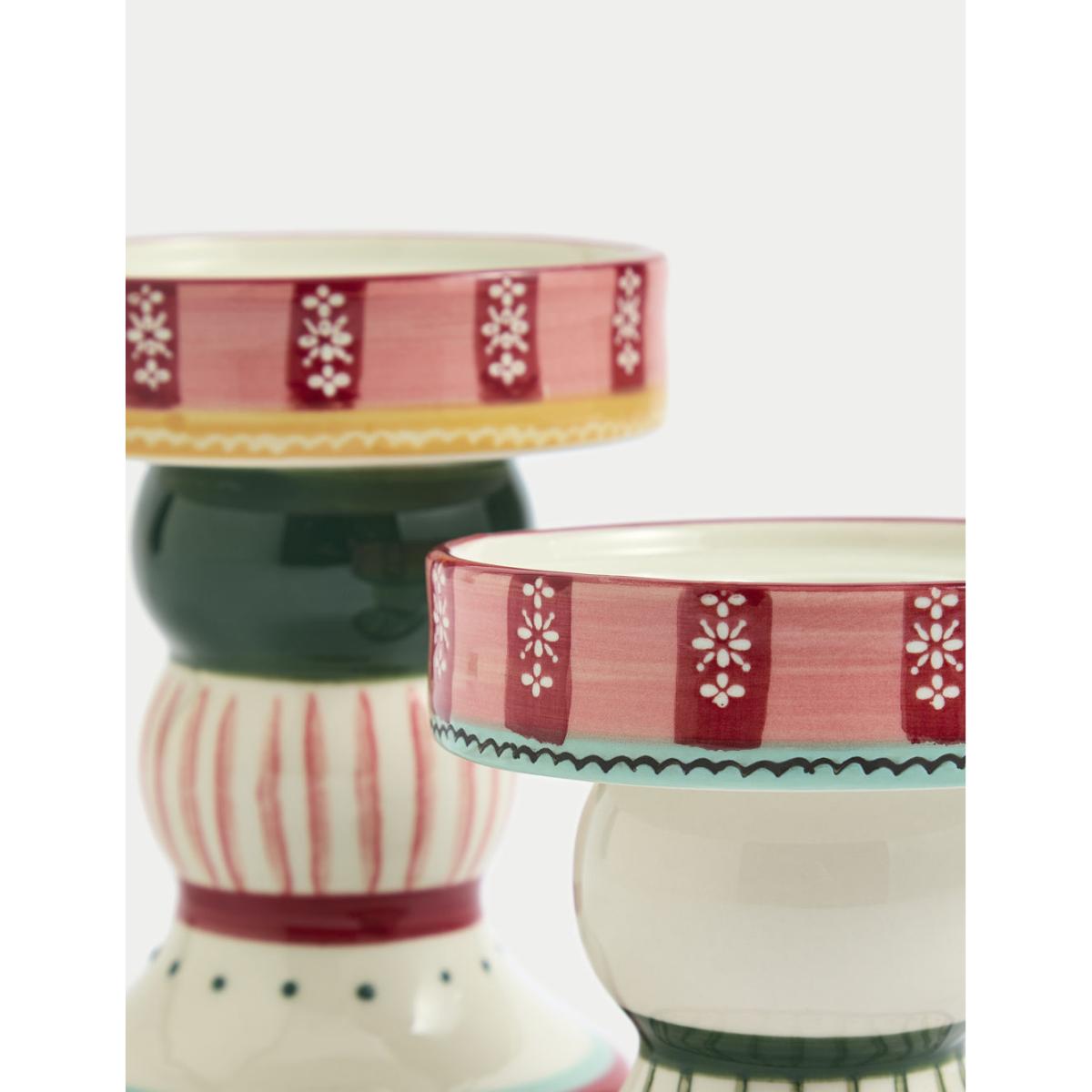 M&S Set of 2 Patterned Ceramic Candle Holders - Multi, Multi – image 6