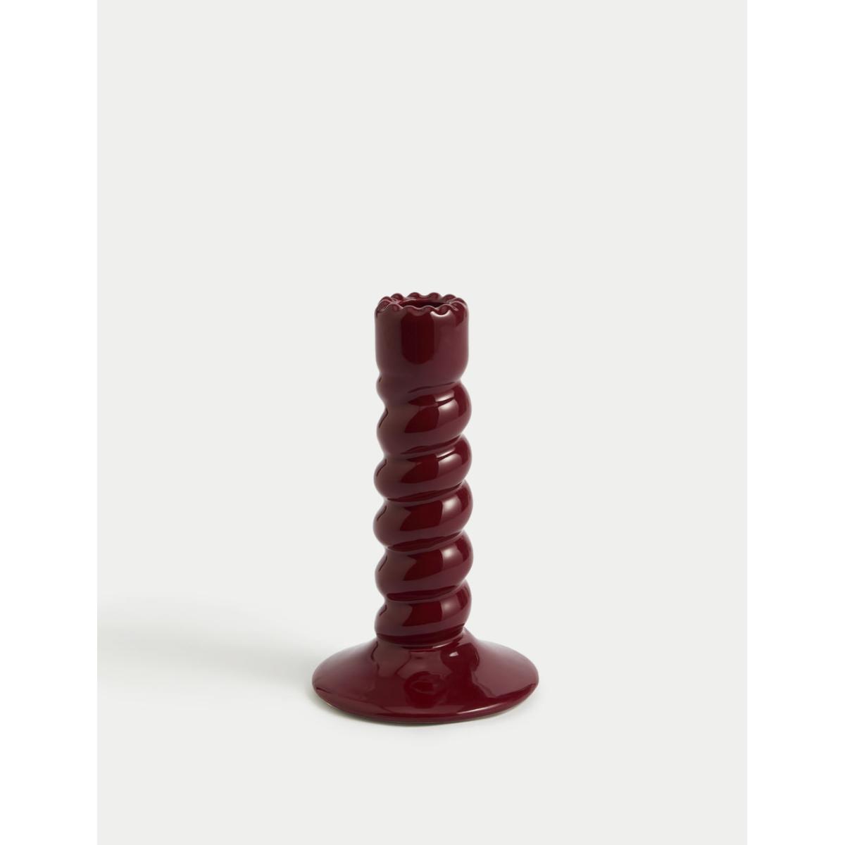 M&S Twisted Ceramic Dinner Candle Holder - Cherry Red, Cherry Red – image 2