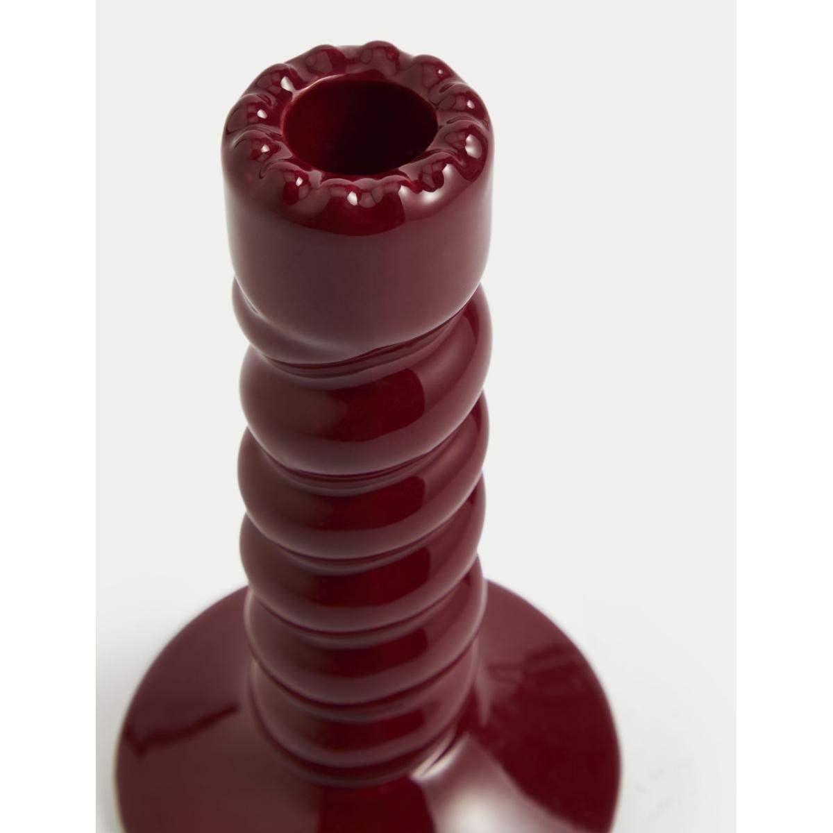 M&S Twisted Ceramic Dinner Candle Holder - Cherry Red, Cherry Red – image 3