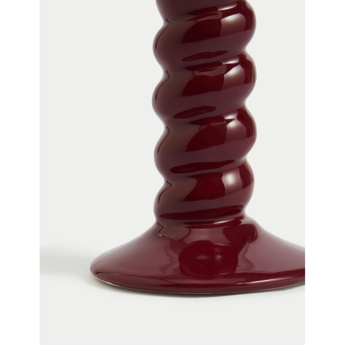 M&S Twisted Ceramic Dinner Candle Holder - Cherry Red, Cherry Red – image 4