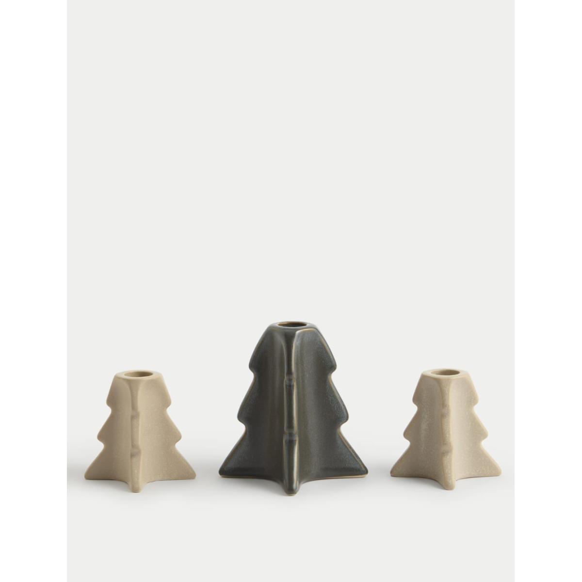 M&S Set of 3 Tree Shaped Ceramic Candle Holders - Multi, Multi – image 2