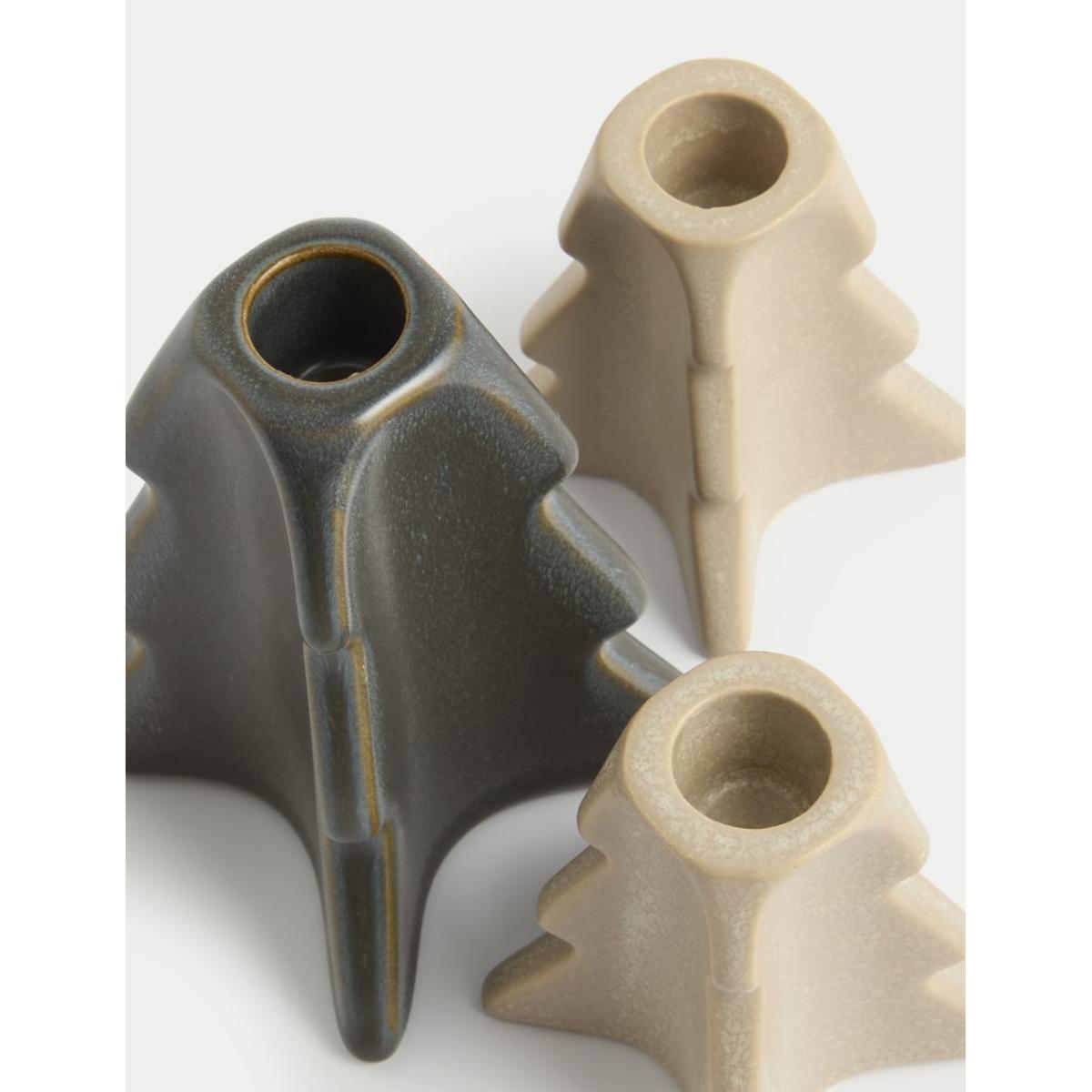 M&S Set of 3 Tree Shaped Ceramic Candle Holders - Multi, Multi – image 3