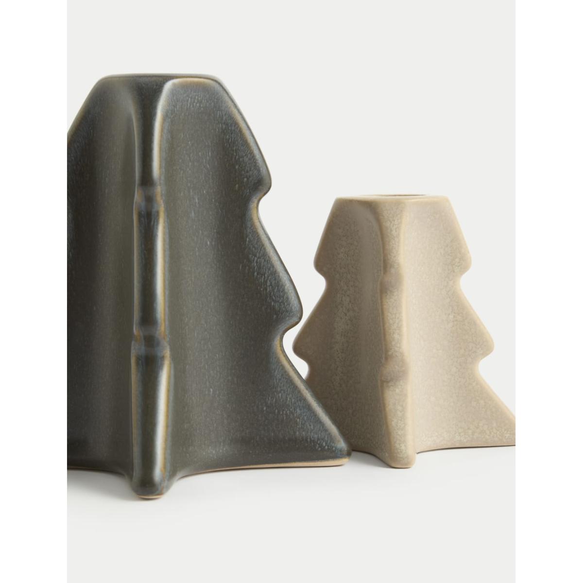 M&S Set of 3 Tree Shaped Ceramic Candle Holders - Multi, Multi – image 4