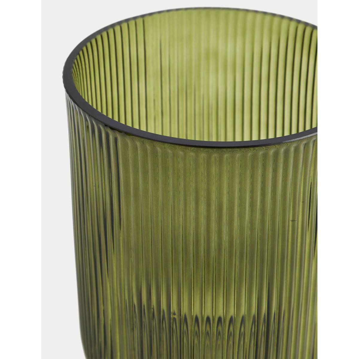 M&S Ridged Glass Hurricane Candle Holder - Green, Green – image 2