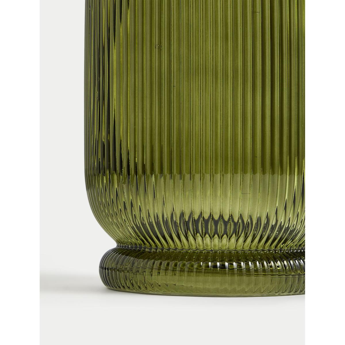 M&S Ridged Glass Hurricane Candle Holder - Green, Green – image 3