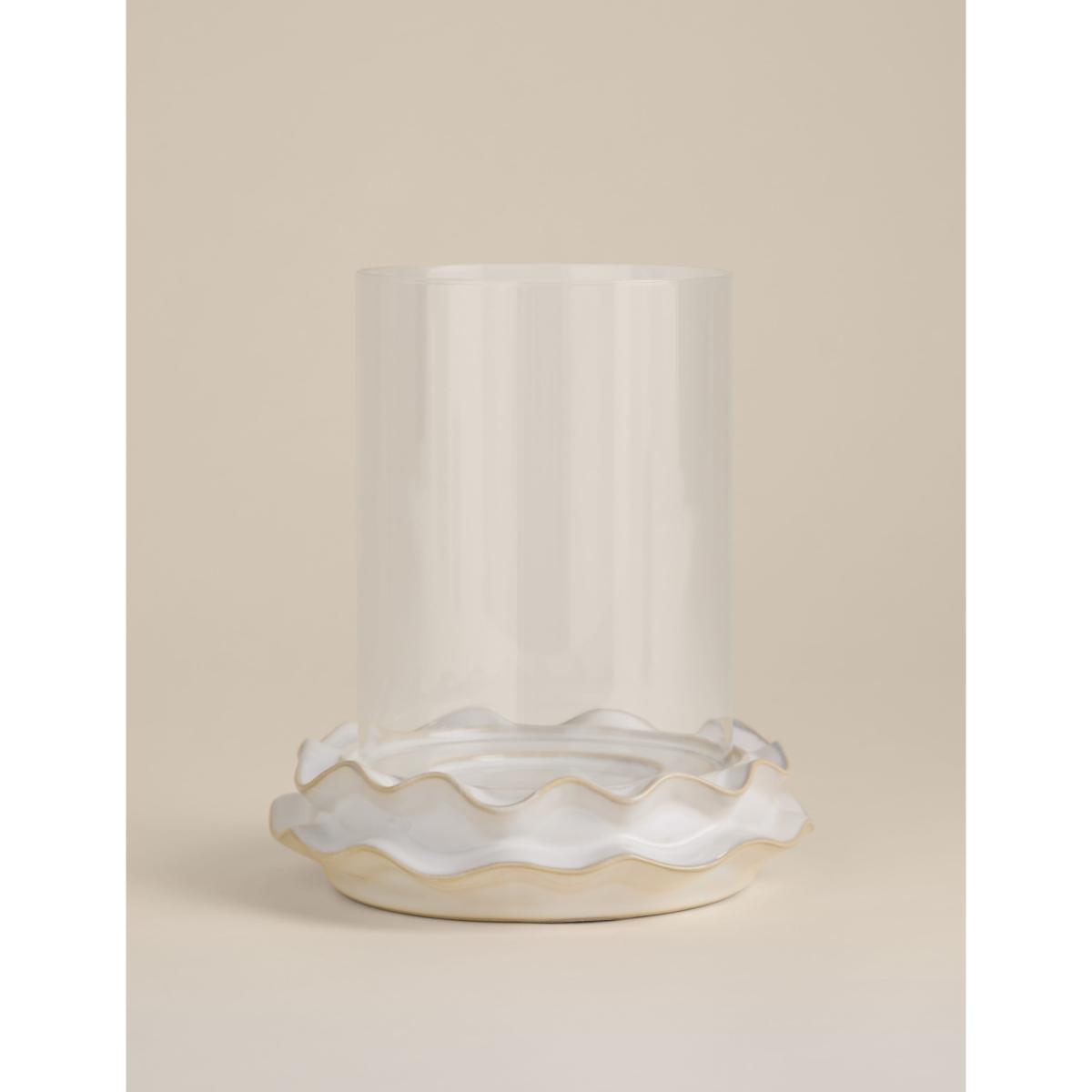 M&S Collection Frill Ceramic Hurricane Candle Holder - White, White – image 2