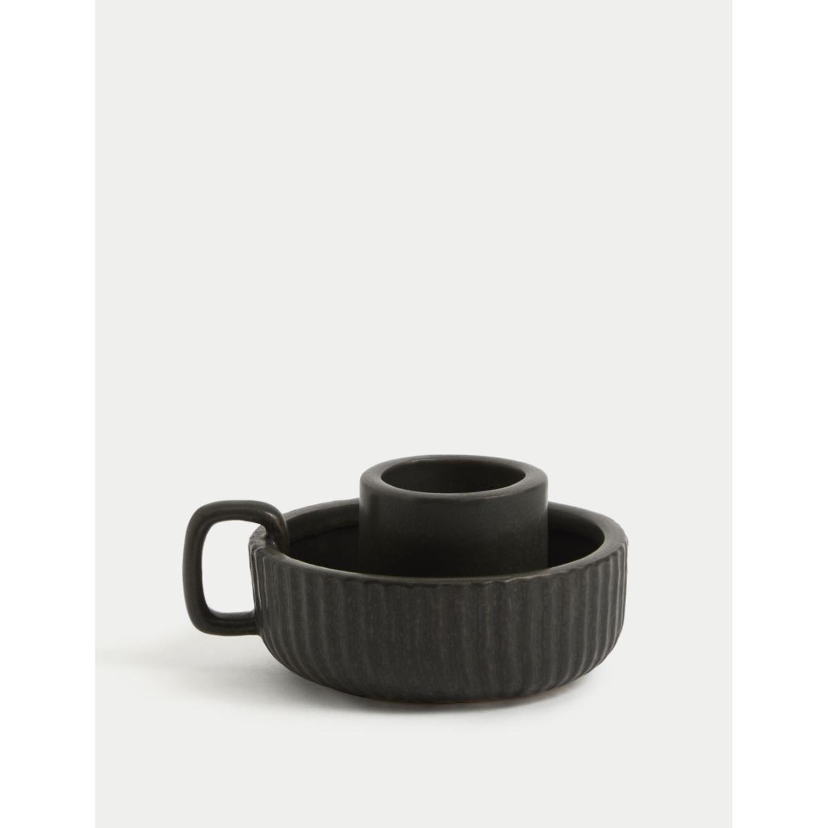 M&S Ridged Tealight & Dinner Candle Holder - Black C, Black C – image 2