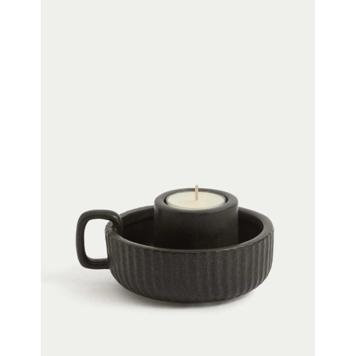 M&S Ridged Tealight & Dinner Candle Holder - Black C, Black C – image 3