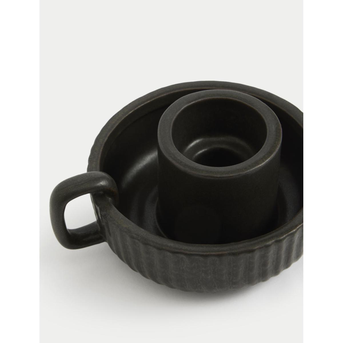 M&S Ridged Tealight & Dinner Candle Holder - Black C, Black C – image 4