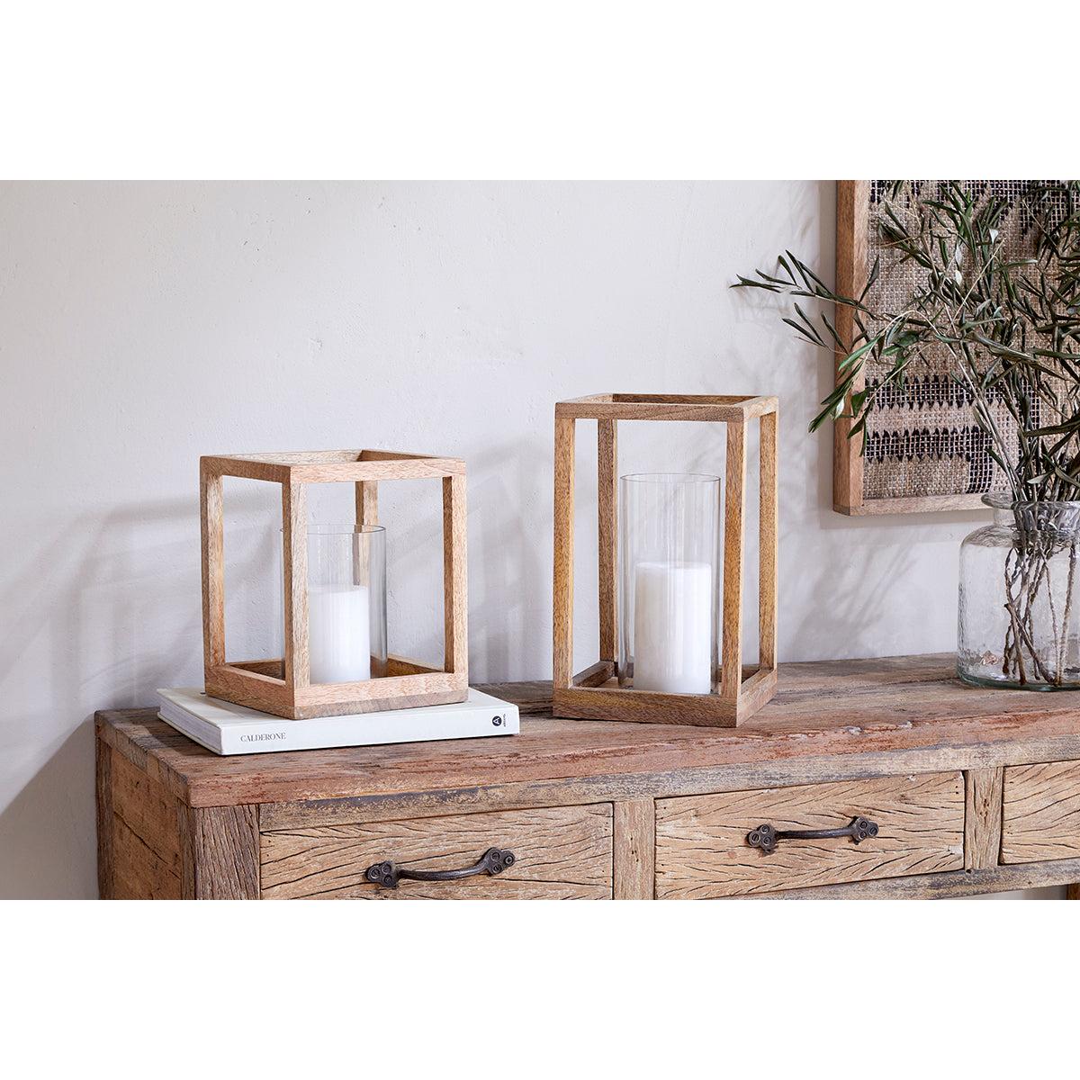 nkuku Sanora Mango Wood Lantern | Candles Holders & Lanterns | Natural | Large – image 2