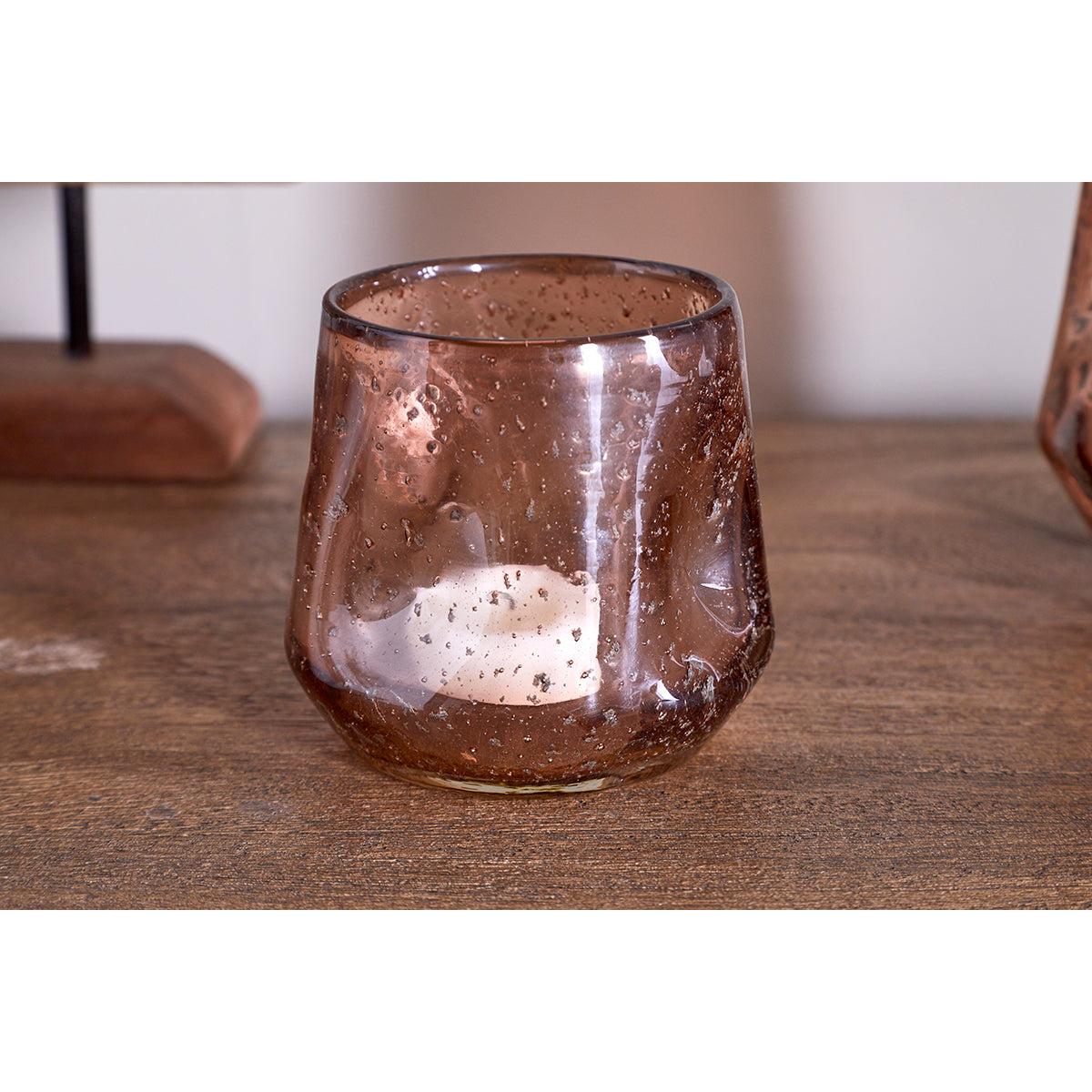 nkuku Linora Recycled Glass Tealight Holder | Candles Holders & Lanterns | Terracotta | Large – image 2