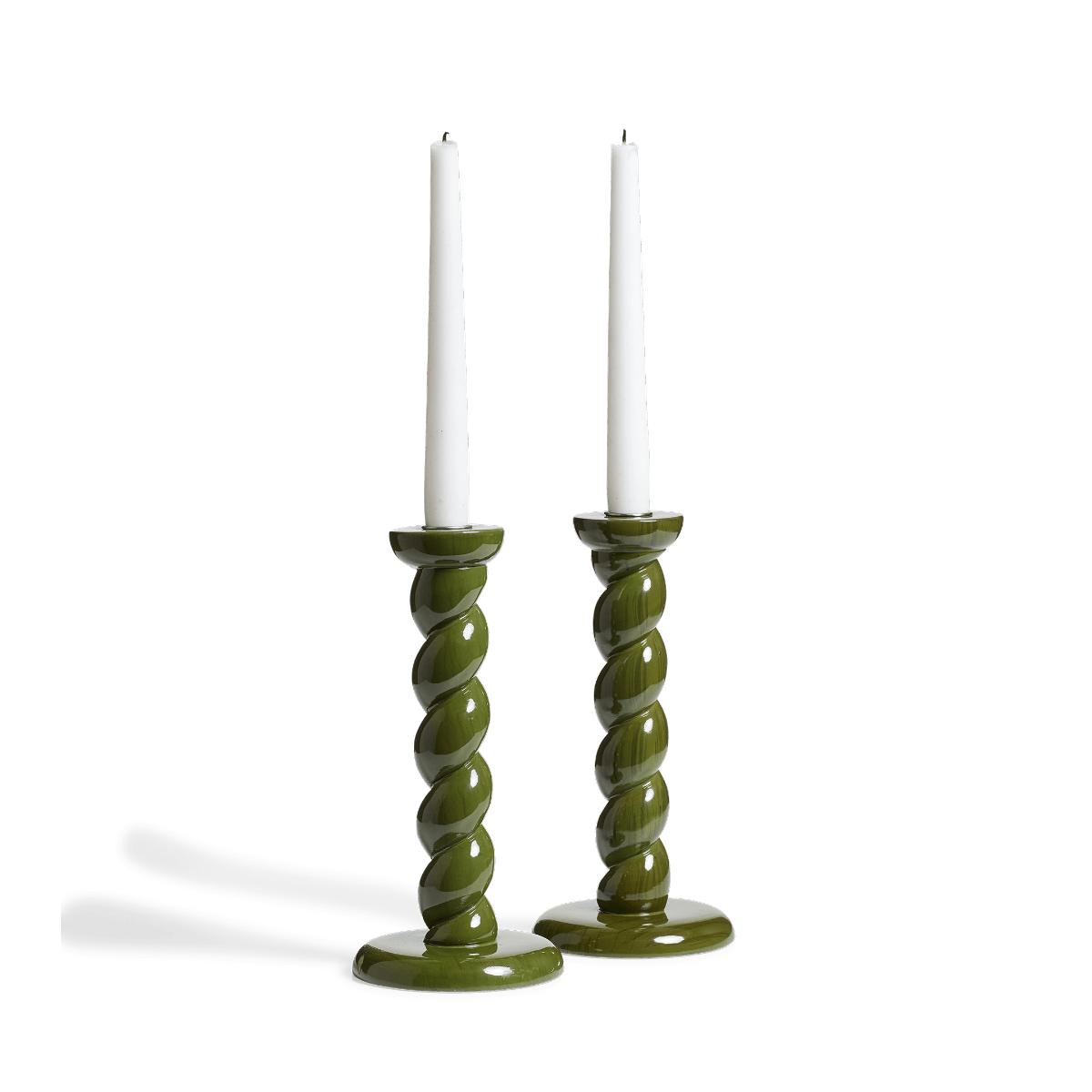 OKA, Pair of Barley Twist Candle Holders - Spruce, Candle Holders – image 3