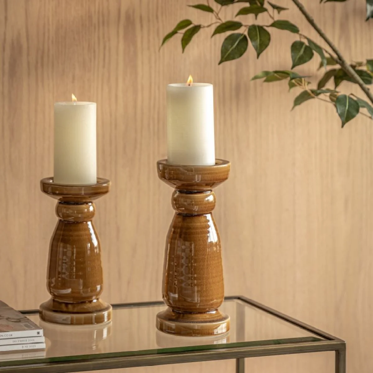Novara Crackle Glaze Candlestick in Caramel, Large – image 2