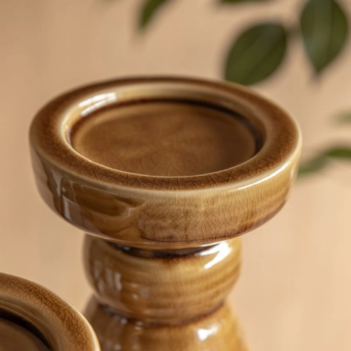 Novara Crackle Glaze Candlestick in Caramel, Large – image 4