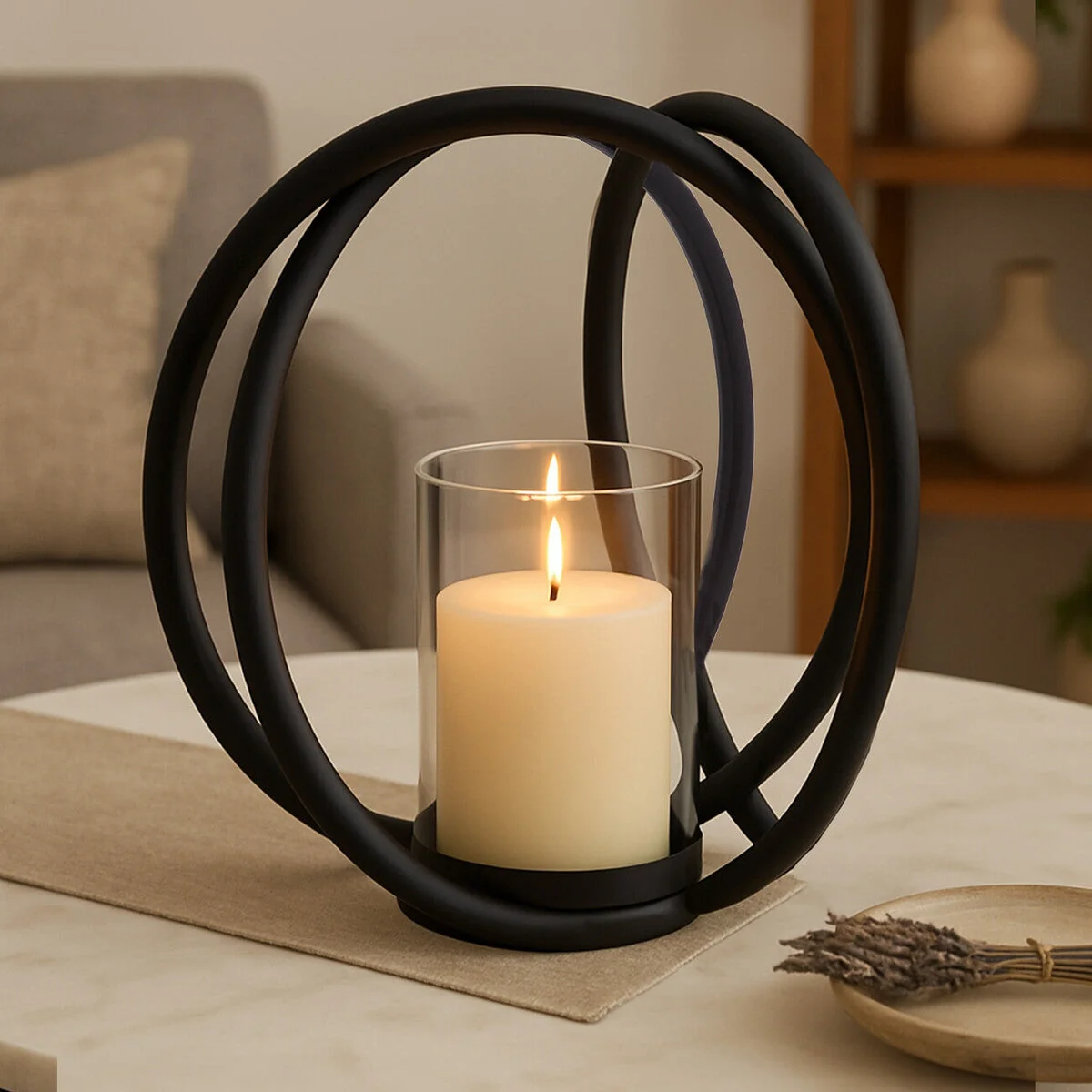 Medium Matte Black Finish Candle Holder – image 1