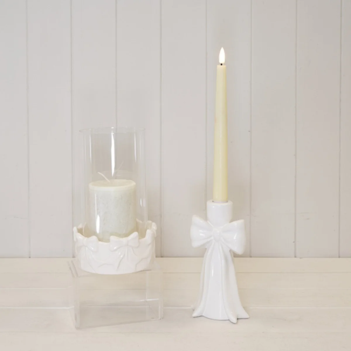 White Round Bow Candle Holder with Glass Insert - White – image 2