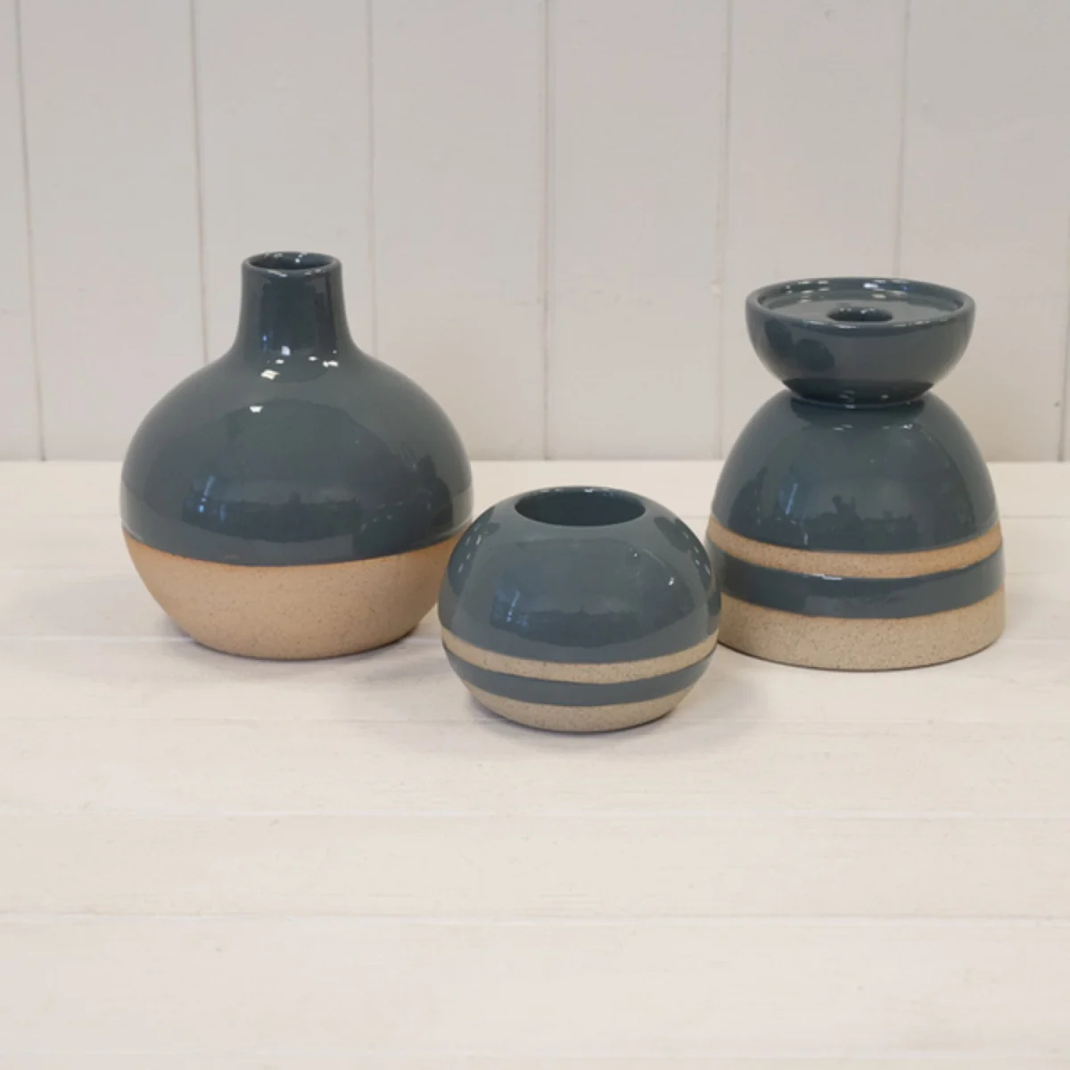 Blue Glazed Tealight Holder with Unglazed Design - Blue – image 2