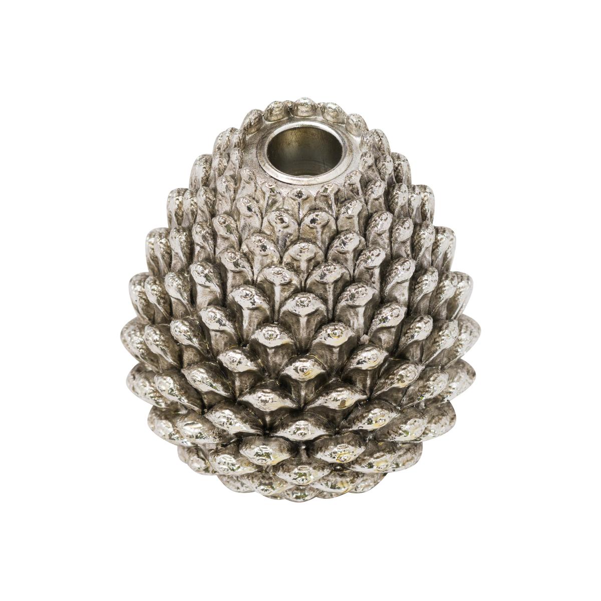 Elegant Large Pinecone Candle Holder - Silver