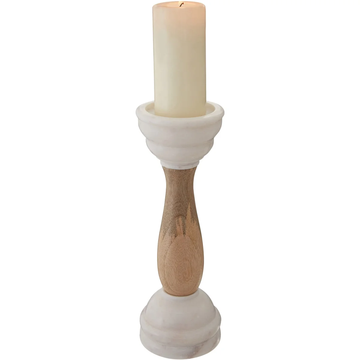 Sena White Marble and Mango Wood Candle Holder - White, Natural – image 3