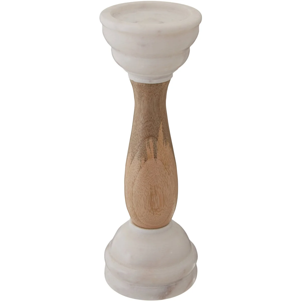 Sena White Marble and Mango Wood Candle Holder - White, Natural – image 4