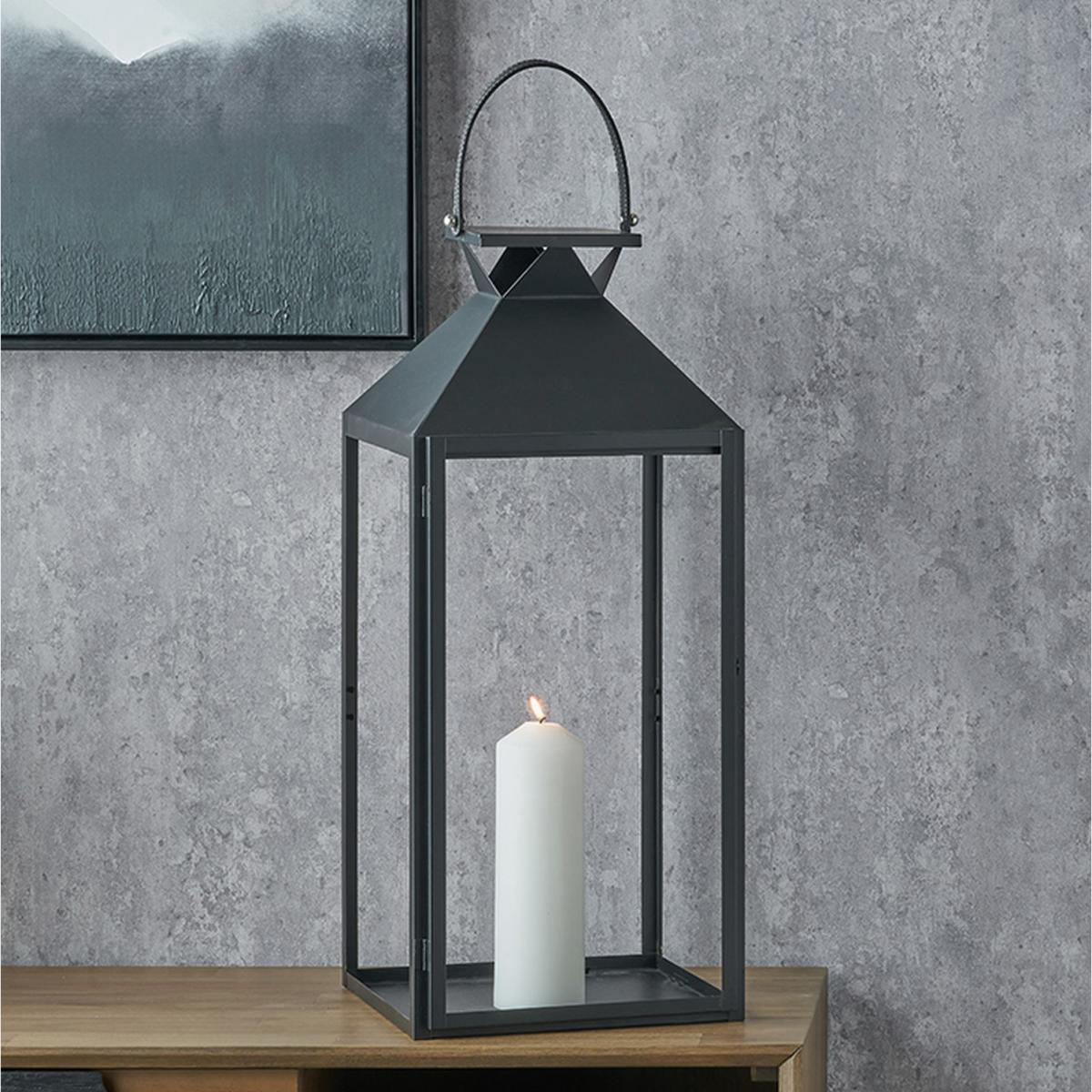 Metal and Glass Decorative Lantern - Black