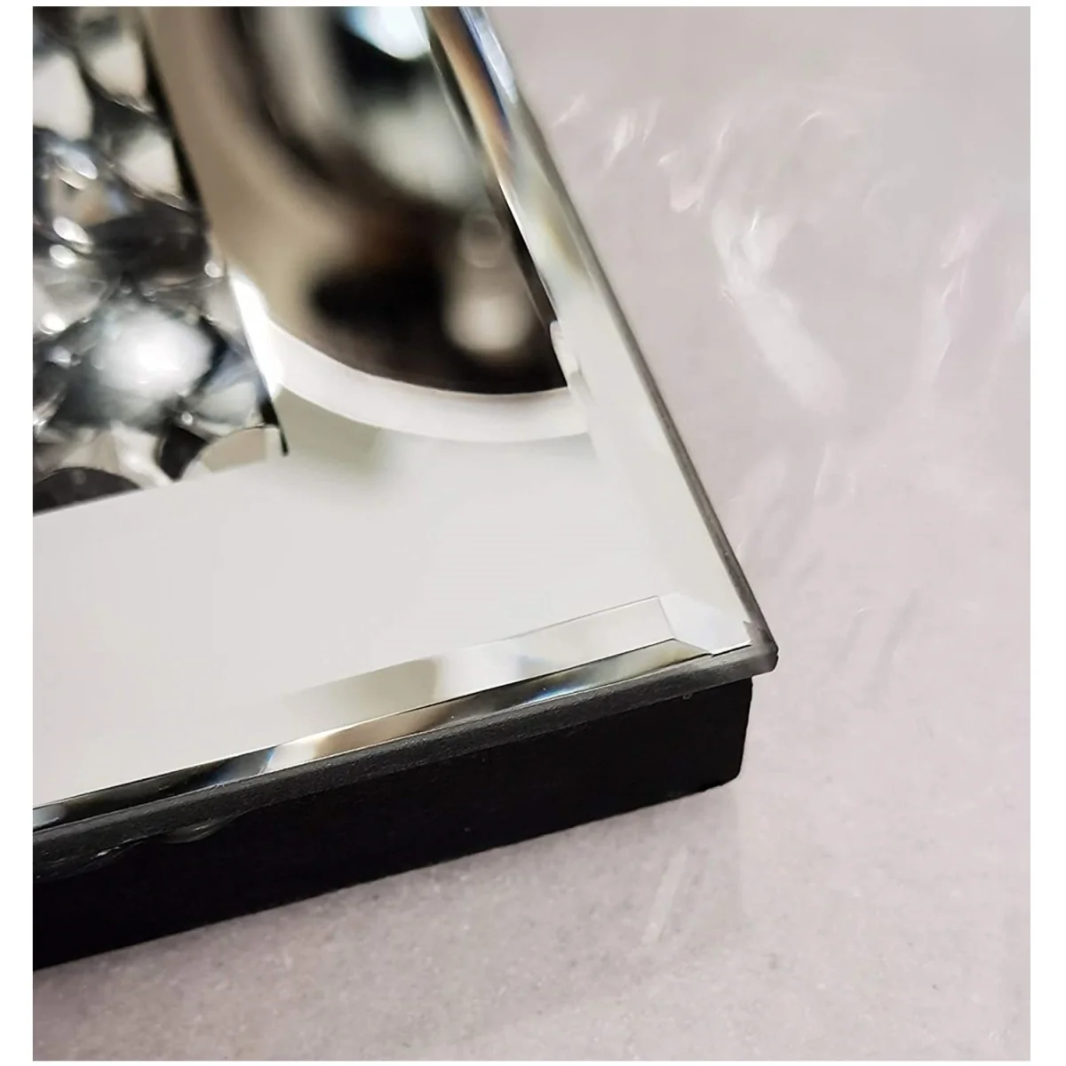 Square Diamante Mirrored Crystal Candle Plate Candle Holder - Silver – image 3