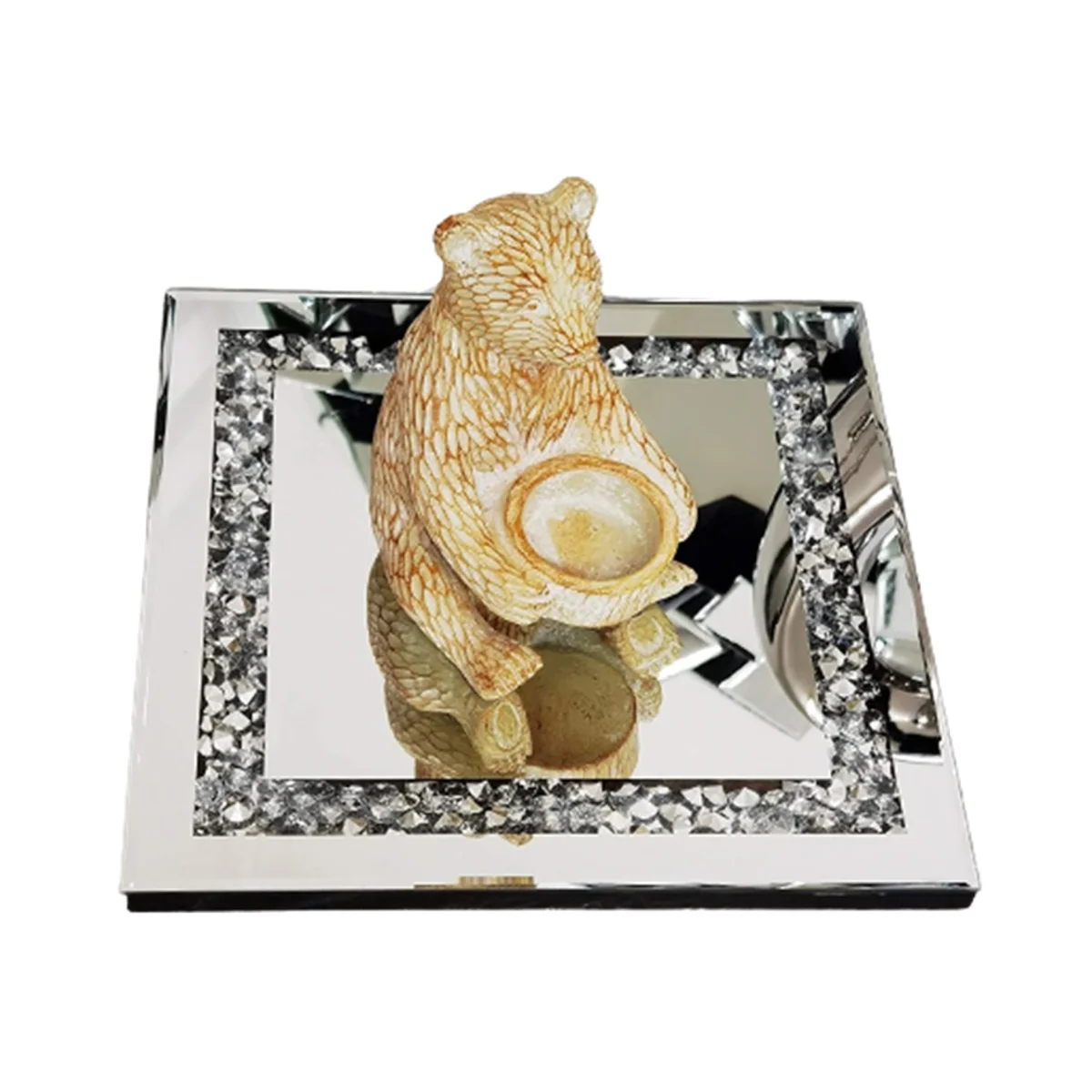 Square Diamante Mirrored Crystal Candle Plate Candle Holder - Silver – image 1