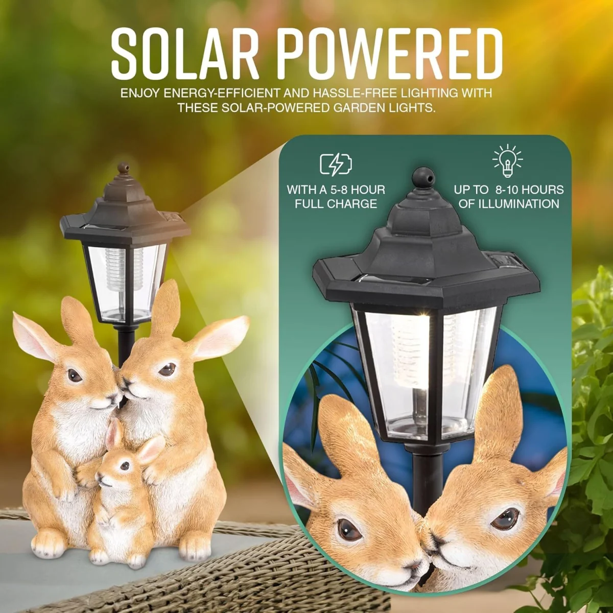 GloBrite Solar Rabbit Family Lantern Garden Light 38cm Outdoor Decor - Black – image 3