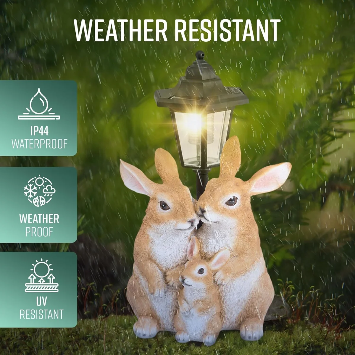 GloBrite Solar Rabbit Family Lantern Garden Light 38cm Outdoor Decor - Black – image 4