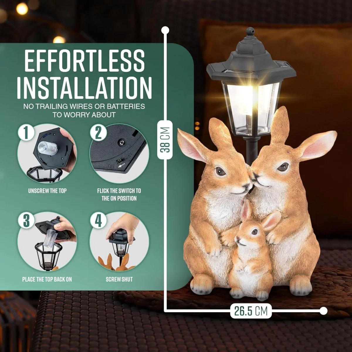 GloBrite Solar Rabbit Family Lantern Garden Light 38cm Outdoor Decor - Black – image 5