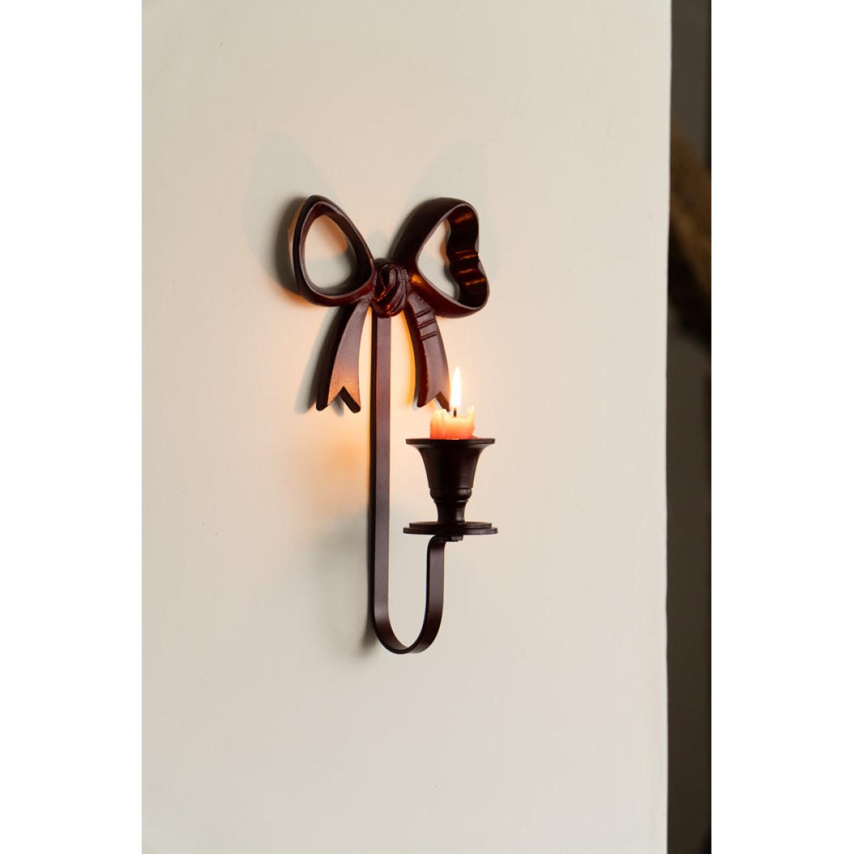 Burgundy Red Bow Wall-Mounted Candle Holder – image 2
