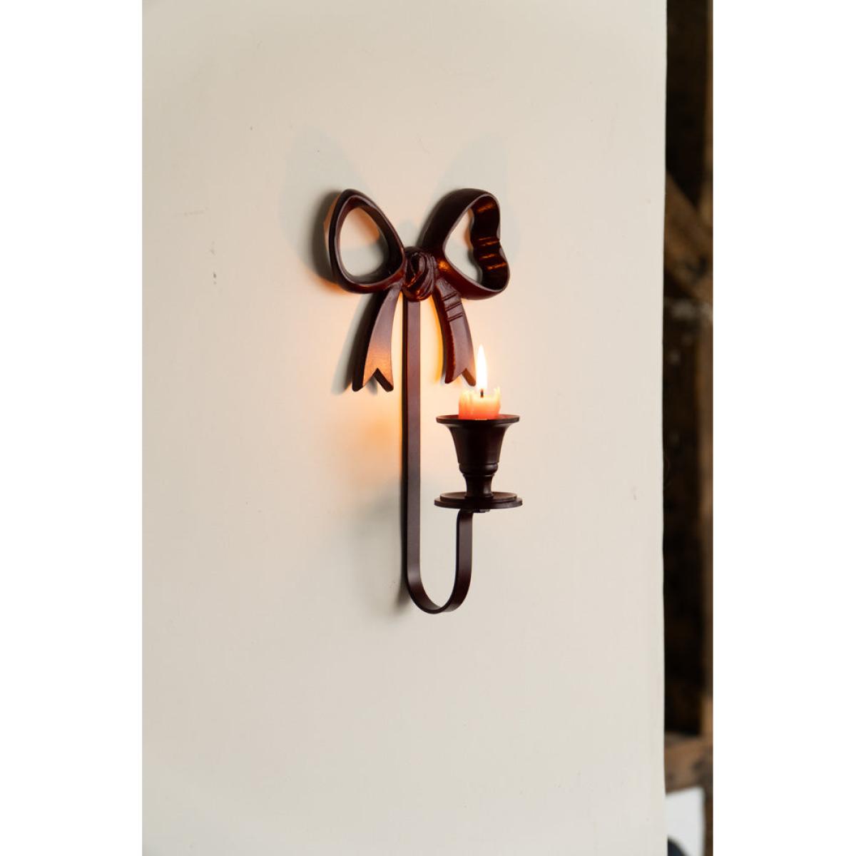 Burgundy Red Bow Wall-Mounted Candle Holder – image 3