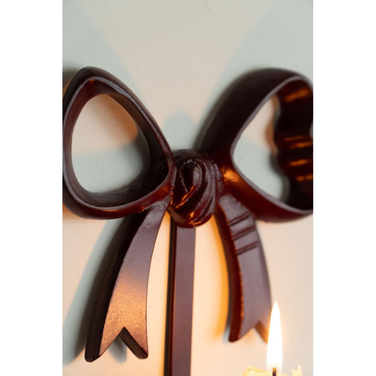 Burgundy Red Bow Wall-Mounted Candle Holder – image 4
