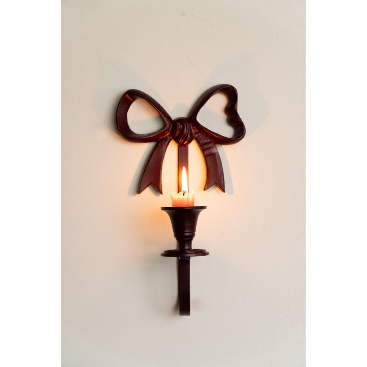 Burgundy Red Bow Wall-Mounted Candle Holder – image 5