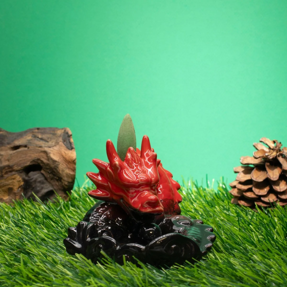 Small Red Dragon Backflow Incense Burner Ceramic Cone Holder - Red – image 2