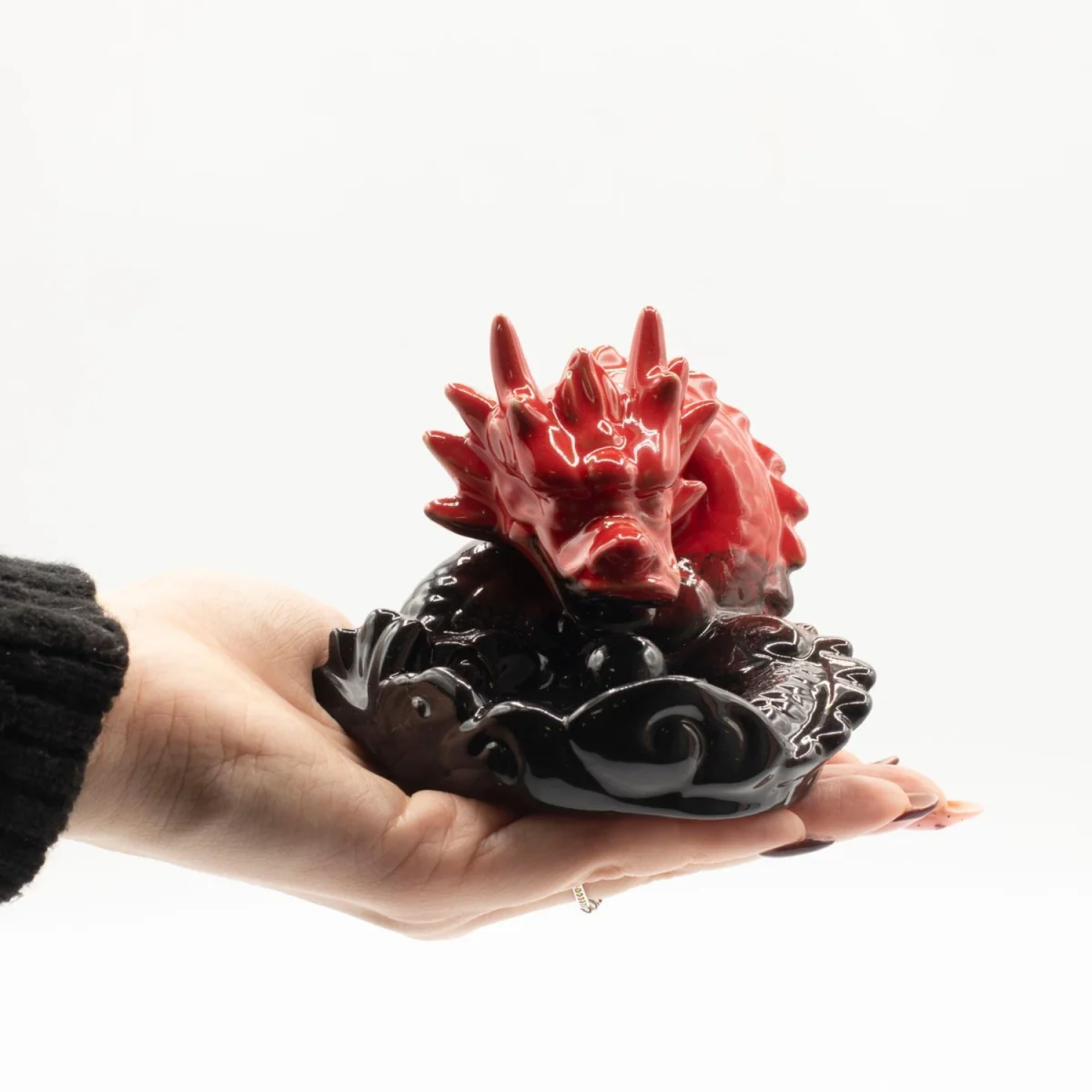 Small Red Dragon Backflow Incense Burner Ceramic Cone Holder - Red – image 3