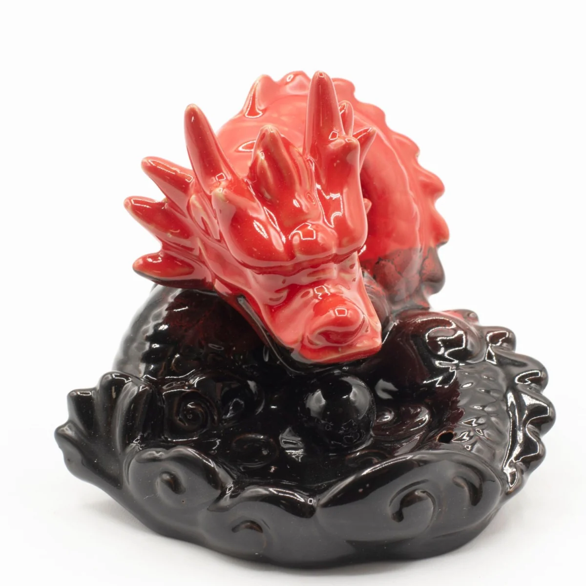 Small Red Dragon Backflow Incense Burner Ceramic Cone Holder - Red – image 4